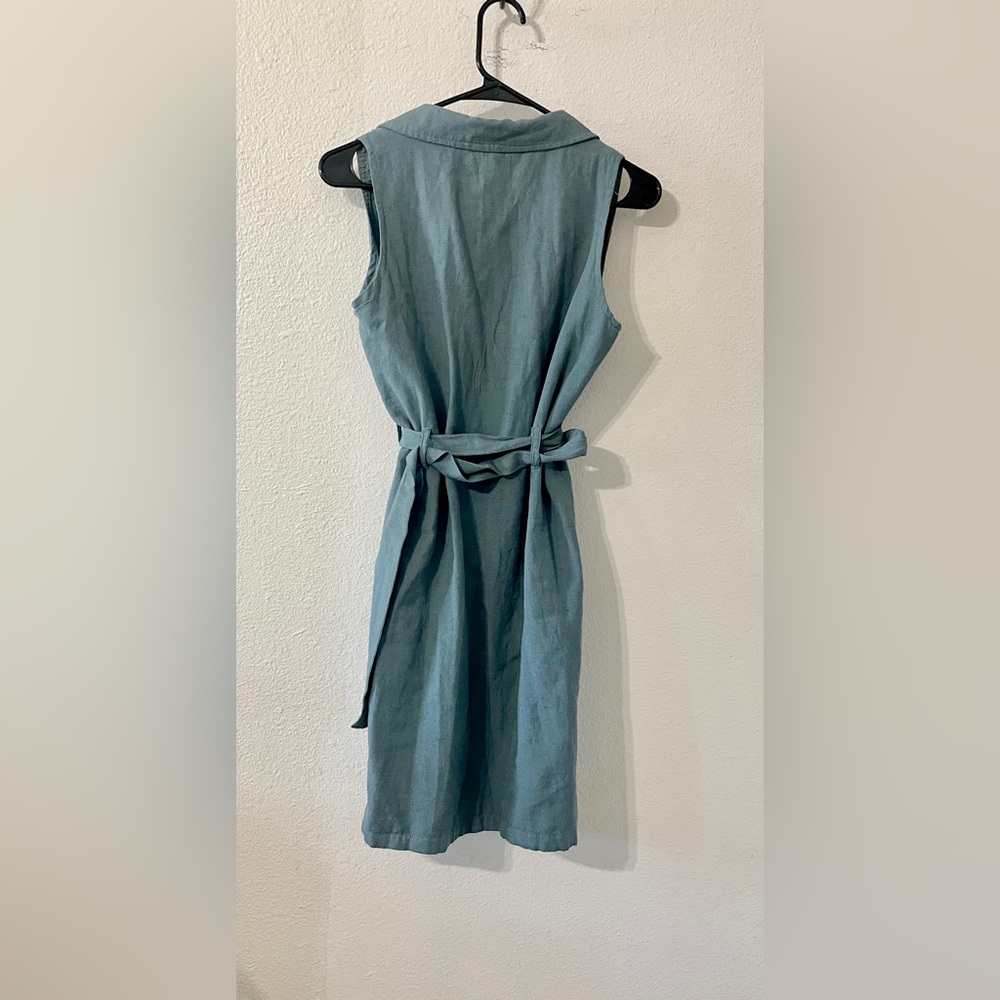 Sim & Sam - Anthropologie Sleeveless Belted Midi Shirt Dress | Dusty Blue | M - Picture 3 of 5